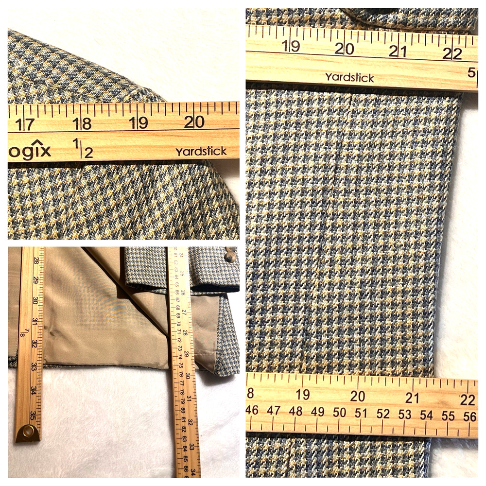 Samuelsohn Italian Silk Blazer 42L Ice Blue and Cream Houndstooth 3 Btn - Picture 13 of 13